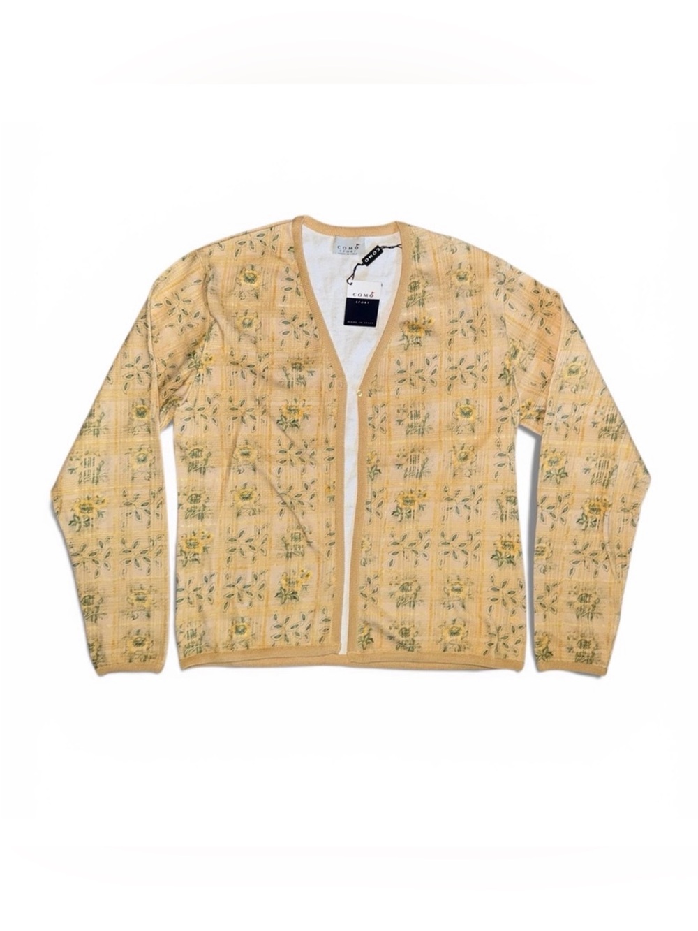 Como Sport Italy Golf Activewear Beige Floral Cotton Cardigan Top NWT Old Money